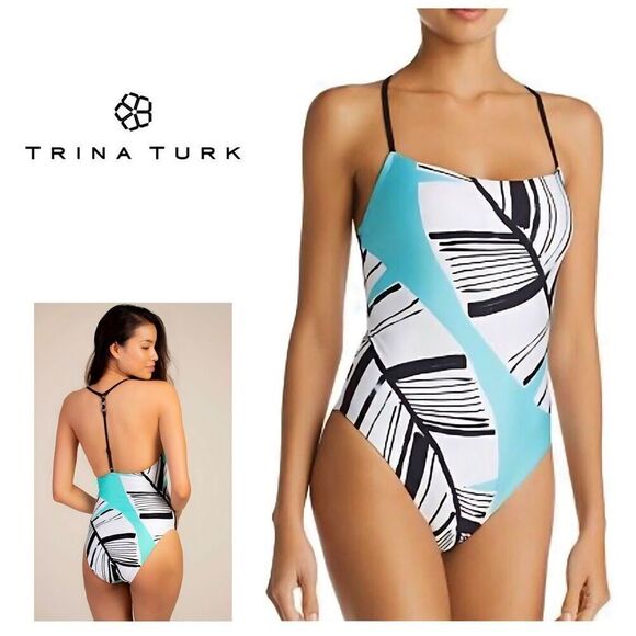 NEW. Trina Turk palm leaf one piece.  Size 8. Retails. $164 - Picture 1 of 9